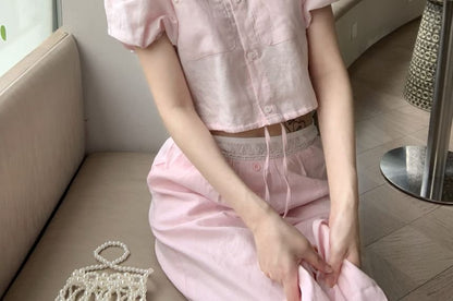 Puff Sleeve Beaded Blouse & Lace Wide Leg Pants