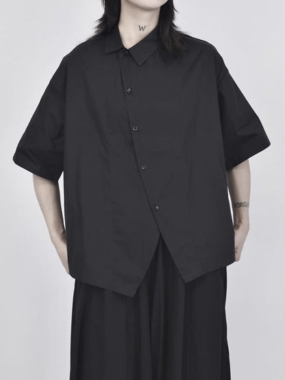 Asymmetrical Plain Shirt with Short Sleeves and Modern Cut