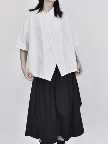 Asymmetrical Plain Shirt with Short Sleeves and Modern Cut
