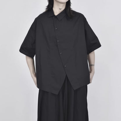 Asymmetrical Plain Shirt with Short Sleeves and Modern Cut