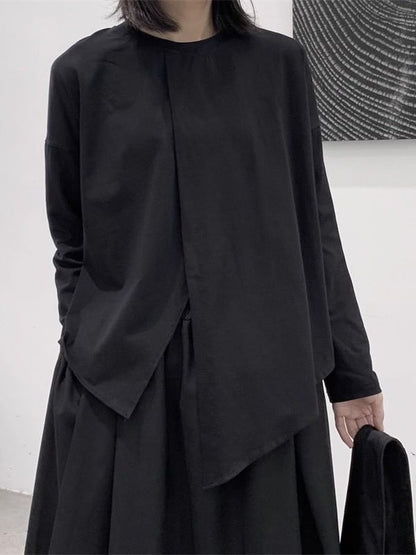 Asymmetrical Plain Shirt with Long Sleeves and Contemporary Silhouette