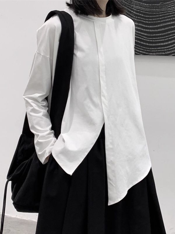 Asymmetrical Plain Shirt with Long Sleeves and Contemporary Silhouette