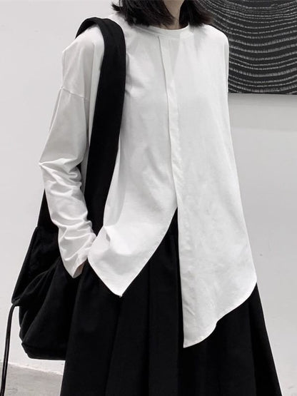 Asymmetrical Plain Shirt with Long Sleeves and Contemporary Silhouette