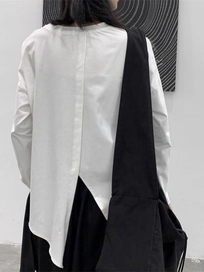Asymmetrical Plain Shirt with Long Sleeves and Contemporary Silhouette