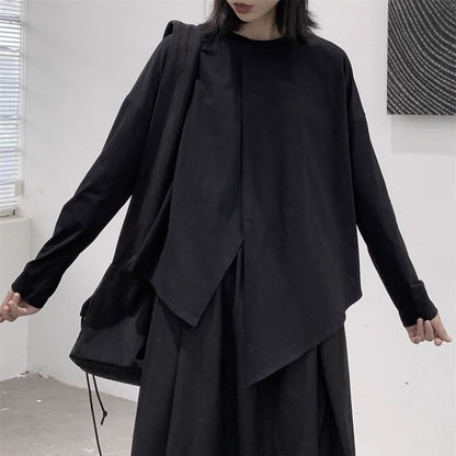 Asymmetrical Plain Shirt with Long Sleeves and Contemporary Silhouette