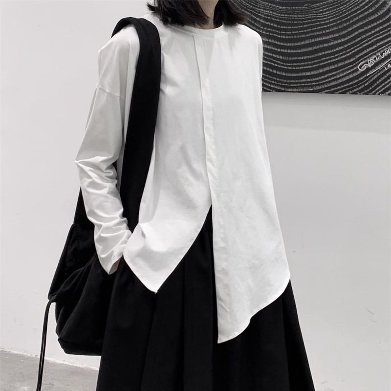 Asymmetrical Plain Shirt with Long Sleeves and Contemporary Silhouette