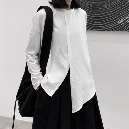 Asymmetrical Plain Shirt with Long Sleeves and Contemporary Silhouette
