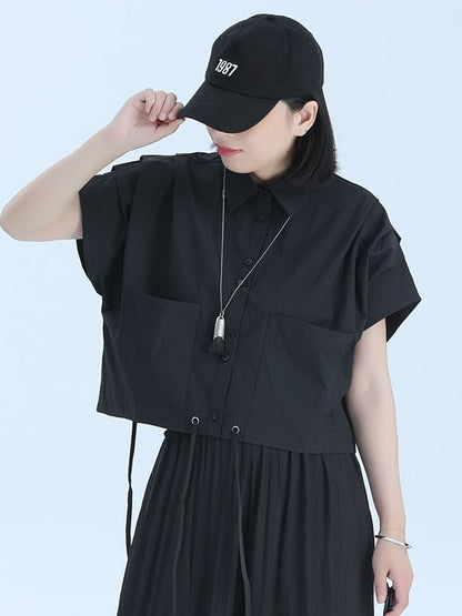 Pocketed Plain Shirt with Short Sleeves and Relaxed Casual Fit