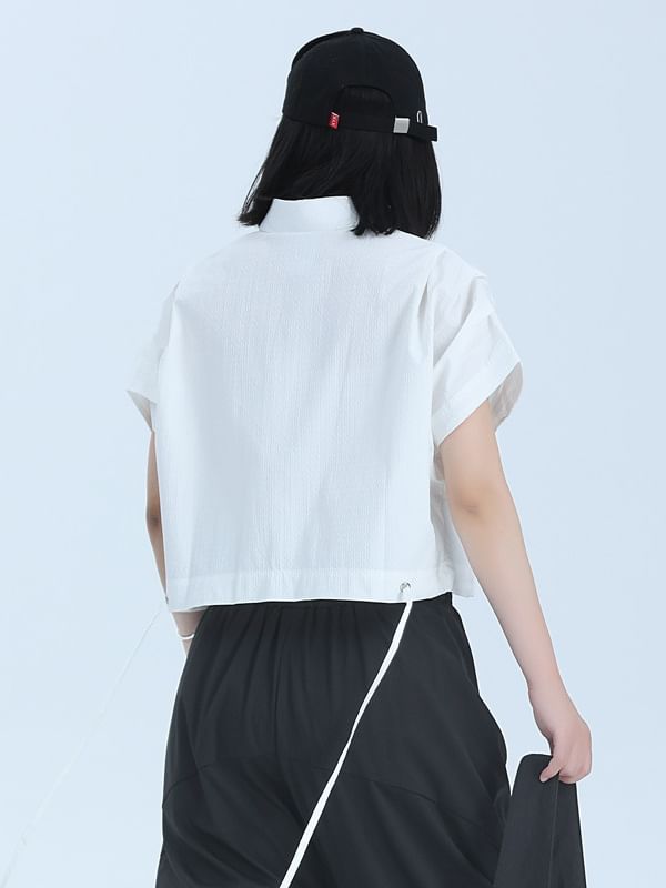 Pocketed Plain Shirt with Short Sleeves and Relaxed Casual Fit