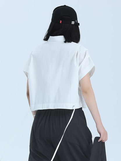 Pocketed Plain Shirt with Short Sleeves and Relaxed Casual Fit