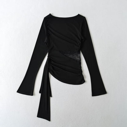 Boat Neck Asymmetrical Panel Lace Top