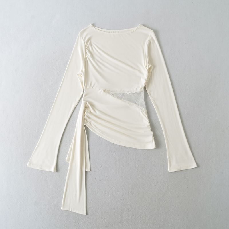 Boat Neck Asymmetrical Panel Lace Top