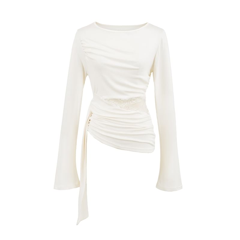 Boat Neck Asymmetrical Panel Lace Top