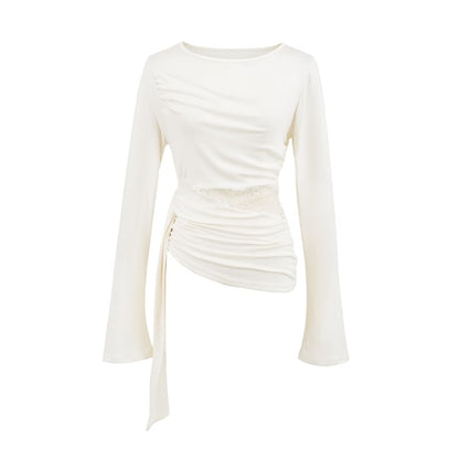 Boat Neck Asymmetrical Panel Lace Top