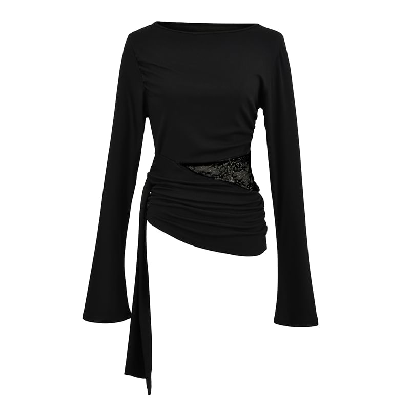 Boat Neck Asymmetrical Panel Lace Top