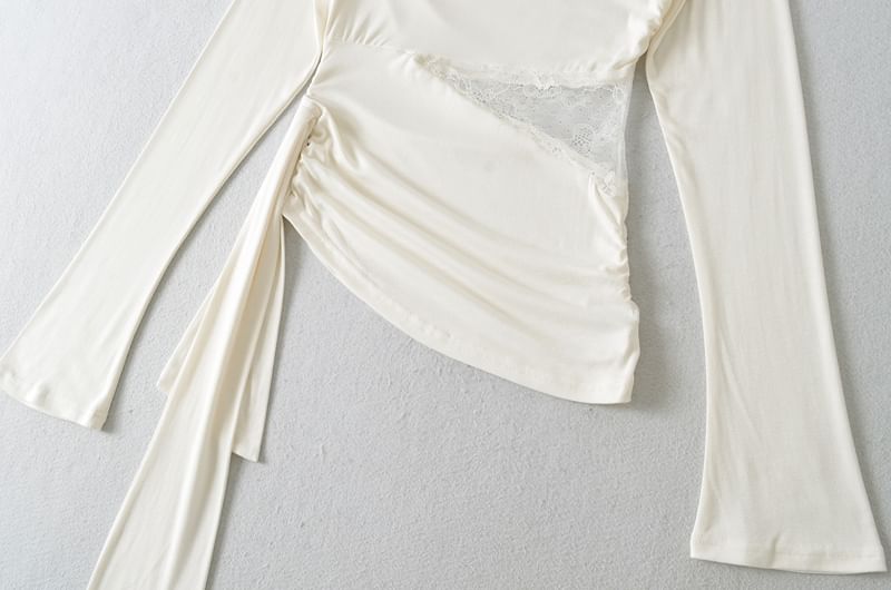 Boat Neck Asymmetrical Panel Lace Top