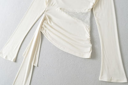 Boat Neck Asymmetrical Panel Lace Top