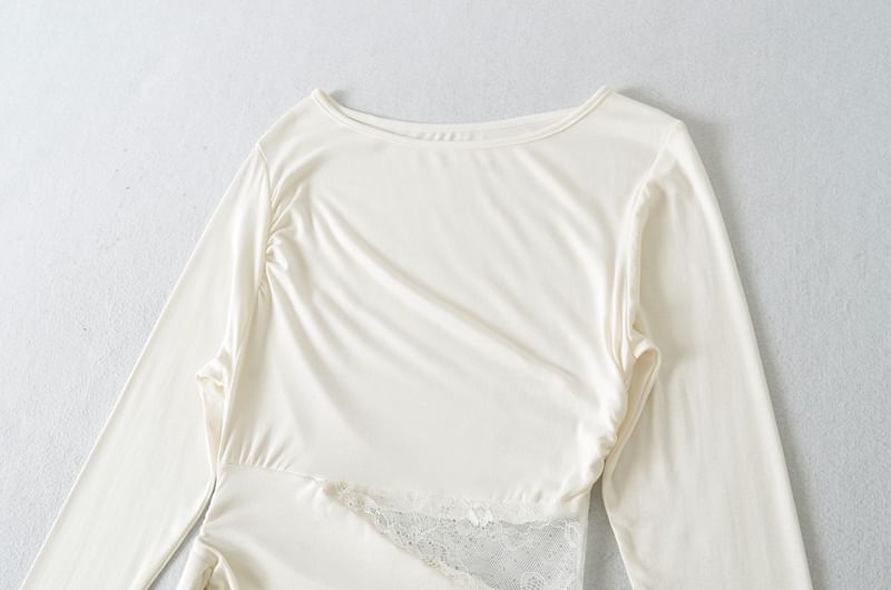 Boat Neck Asymmetrical Panel Lace Top