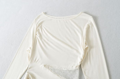 Boat Neck Asymmetrical Panel Lace Top