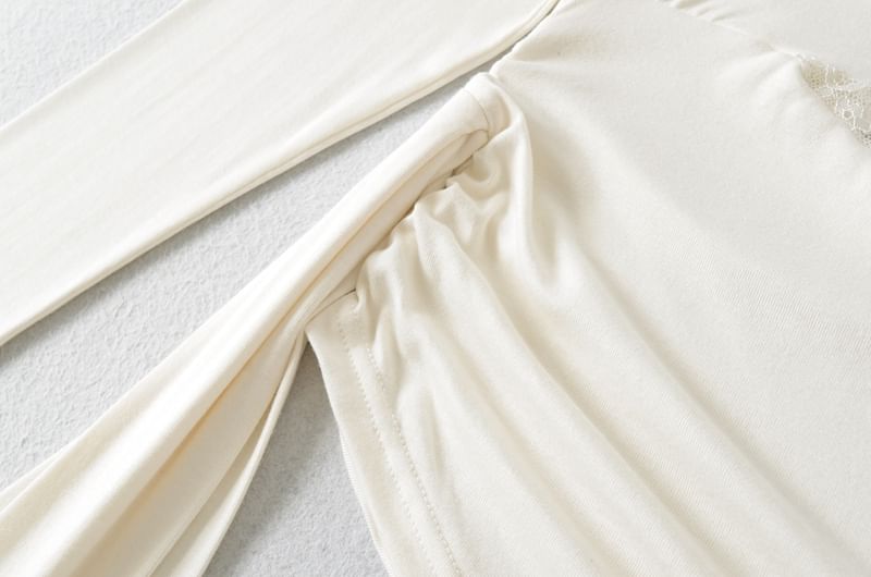 Boat Neck Asymmetrical Panel Lace Top