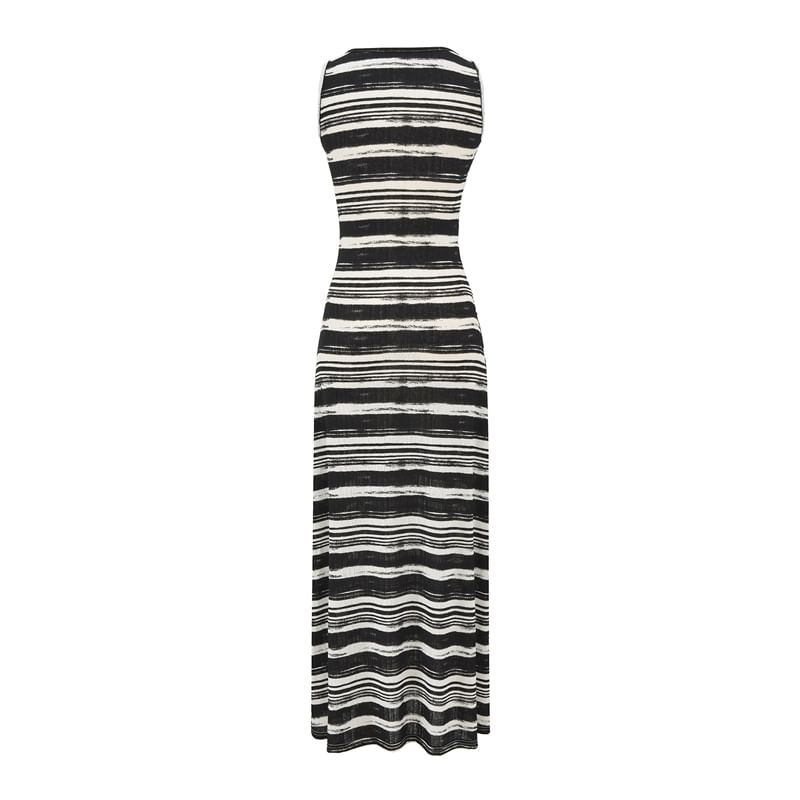 A-Line Striped Neck Tie-Up Dress Maxi Scoop Tank