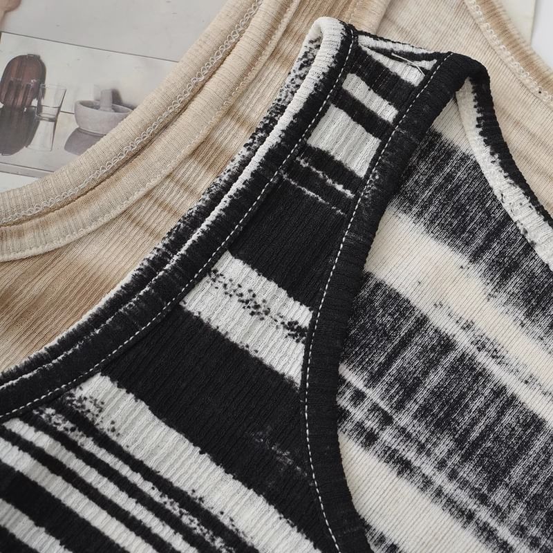 A-Line Striped Neck Tie-Up Dress Maxi Scoop Tank