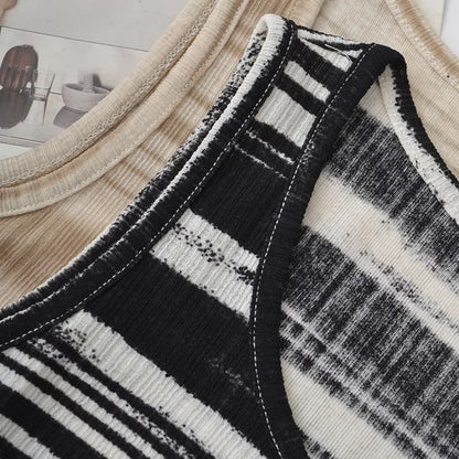 A-Line Striped Neck Tie-Up Dress Maxi Scoop Tank