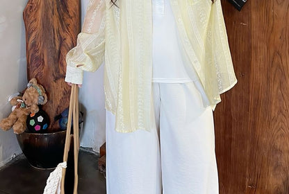 Plus Size Striped Lace Trim Oversized Shirt
