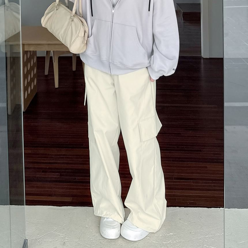 Plus Size High Rise Plain Wide Leg Cargo Pants