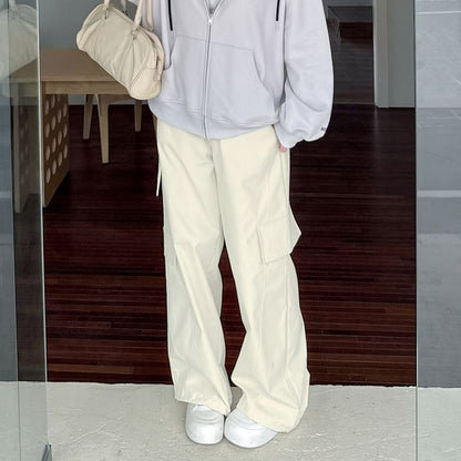 Plus Size High Rise Plain Wide Leg Cargo Pants