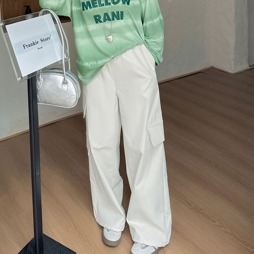 Plus Size High Rise Plain Wide Leg Cargo Pants