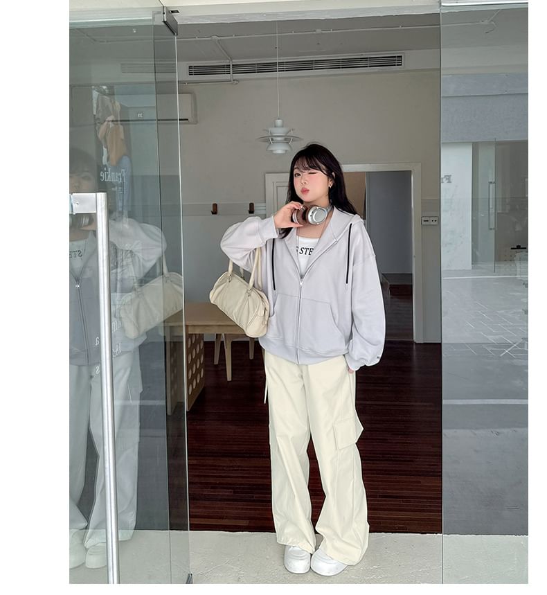 Plus Size High Rise Plain Wide Leg Cargo Pants