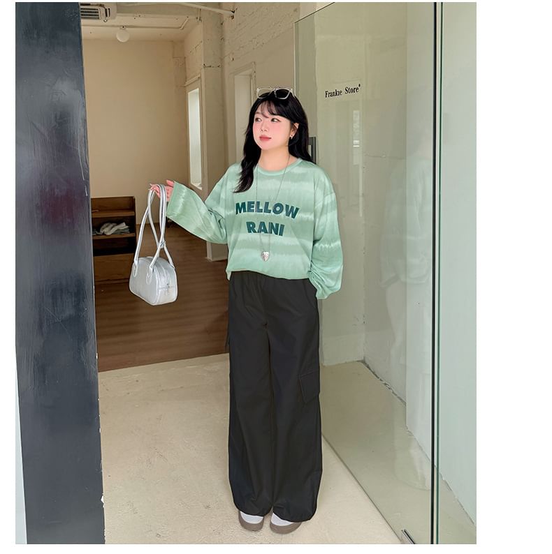 Plus Size High Rise Plain Wide Leg Cargo Pants