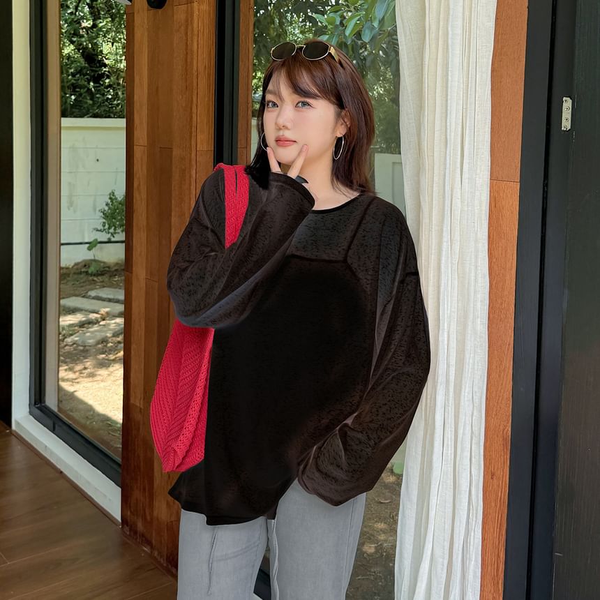 Plus Size Long Sleeve Round Neck Open Back Plain Tee