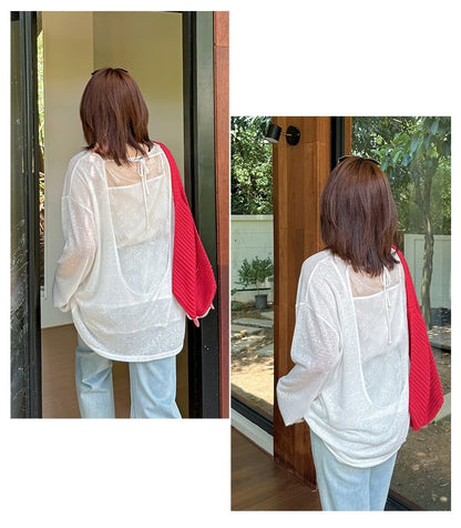 Plus Size Long Sleeve Round Neck Open Back Plain Tee