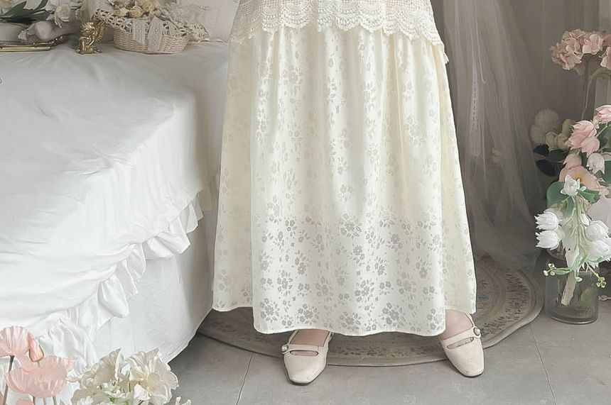 Mock Two-Piece Short-Sleeve Floral Midi A-Line Qipao