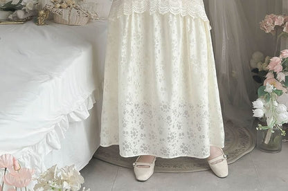 Mock Two-Piece Short-Sleeve Floral Midi A-Line Qipao