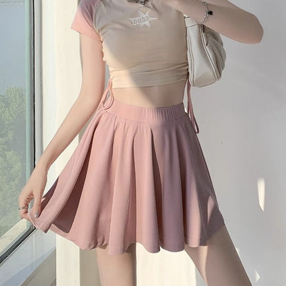 Solid Mini A-Line Skirt with Elastic Waist