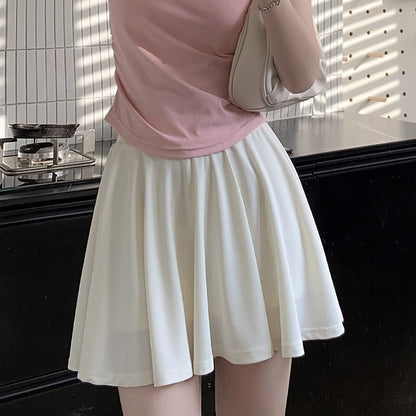 Solid Mini A-Line Skirt with Elastic Waist