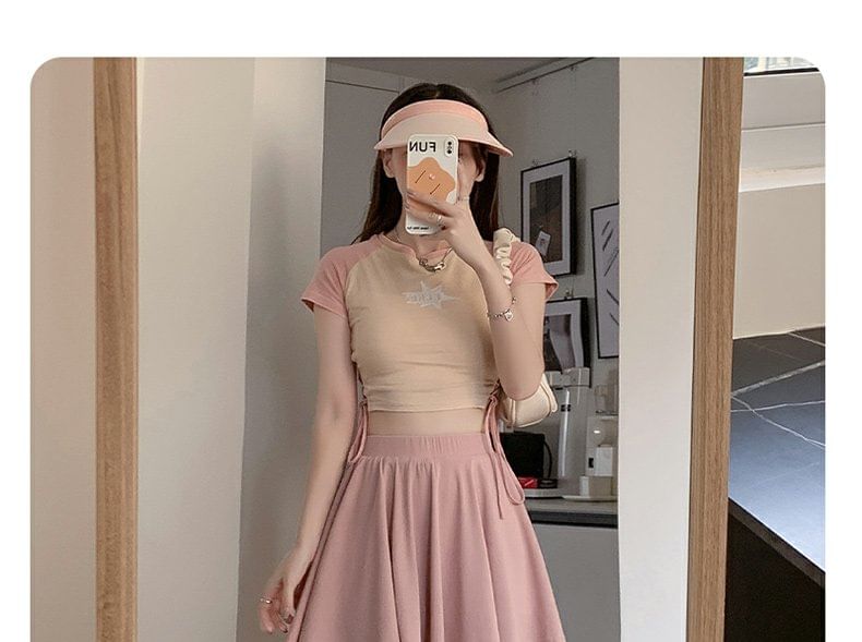 Solid Mini A-Line Skirt with Elastic Waist