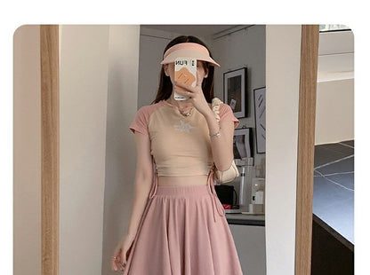 Solid Mini A-Line Skirt with Elastic Waist