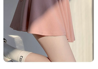 Solid Mini A-Line Skirt with Elastic Waist