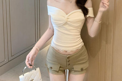 Slim Fit Lace Panel Crop Top