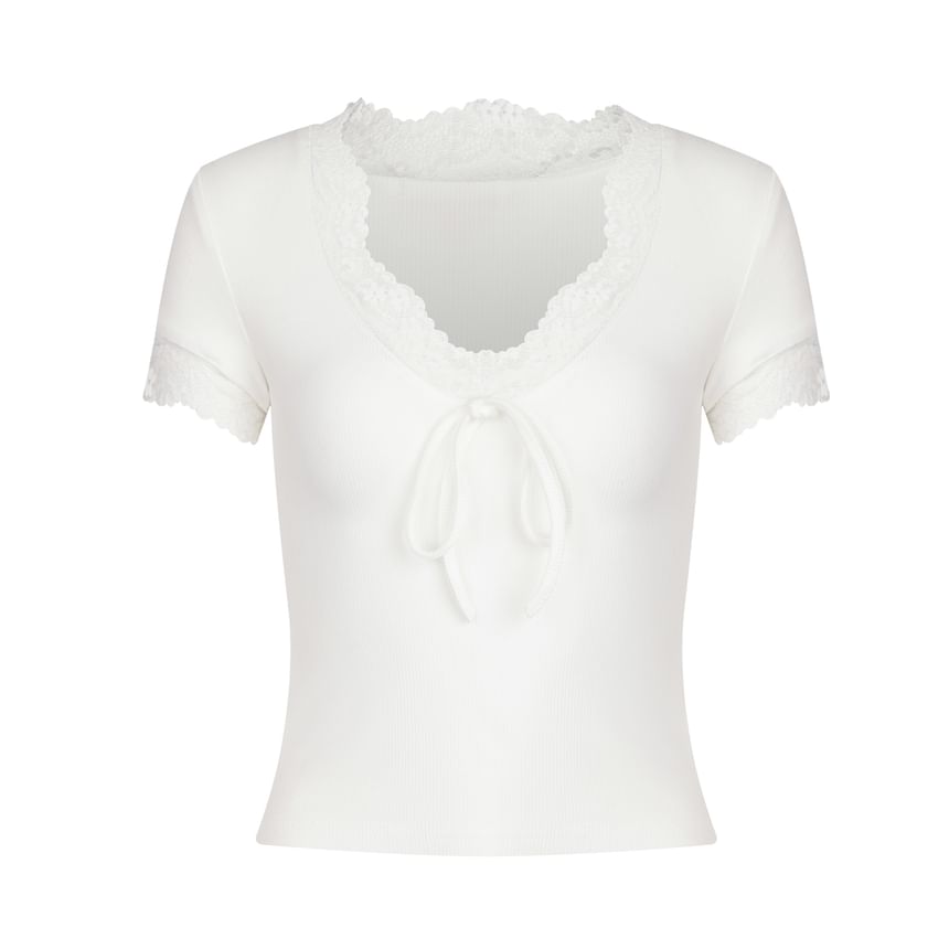 V-Neck Lace Trim Tee