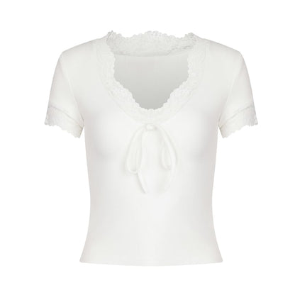 V-Neck Lace Trim Tee