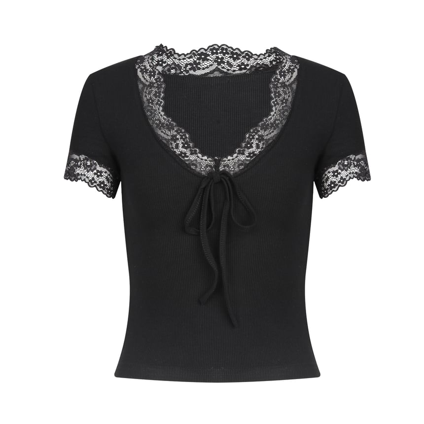 V-Neck Lace Trim Tee