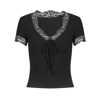 V-Neck Lace Trim Tee