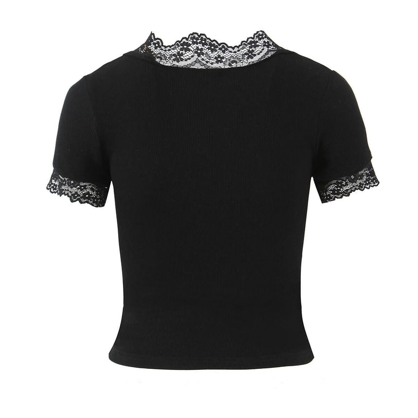 V-Neck Lace Trim Tee