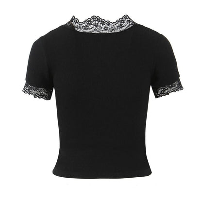 V-Neck Lace Trim Tee