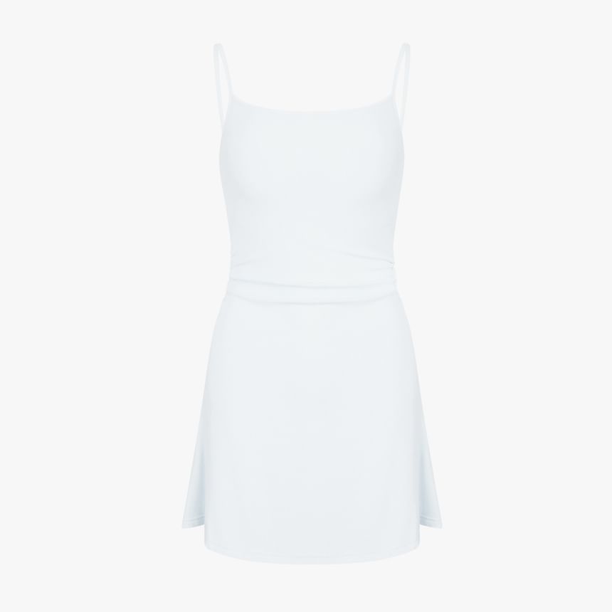 Spaghetti Strap Scoop Neck Plain Knit Mini A-Line Dress